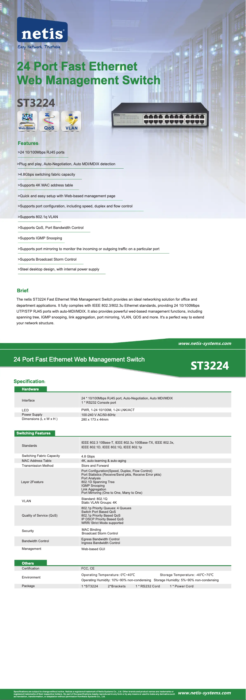 Page n°1 - Fiche technique Netis ST3224