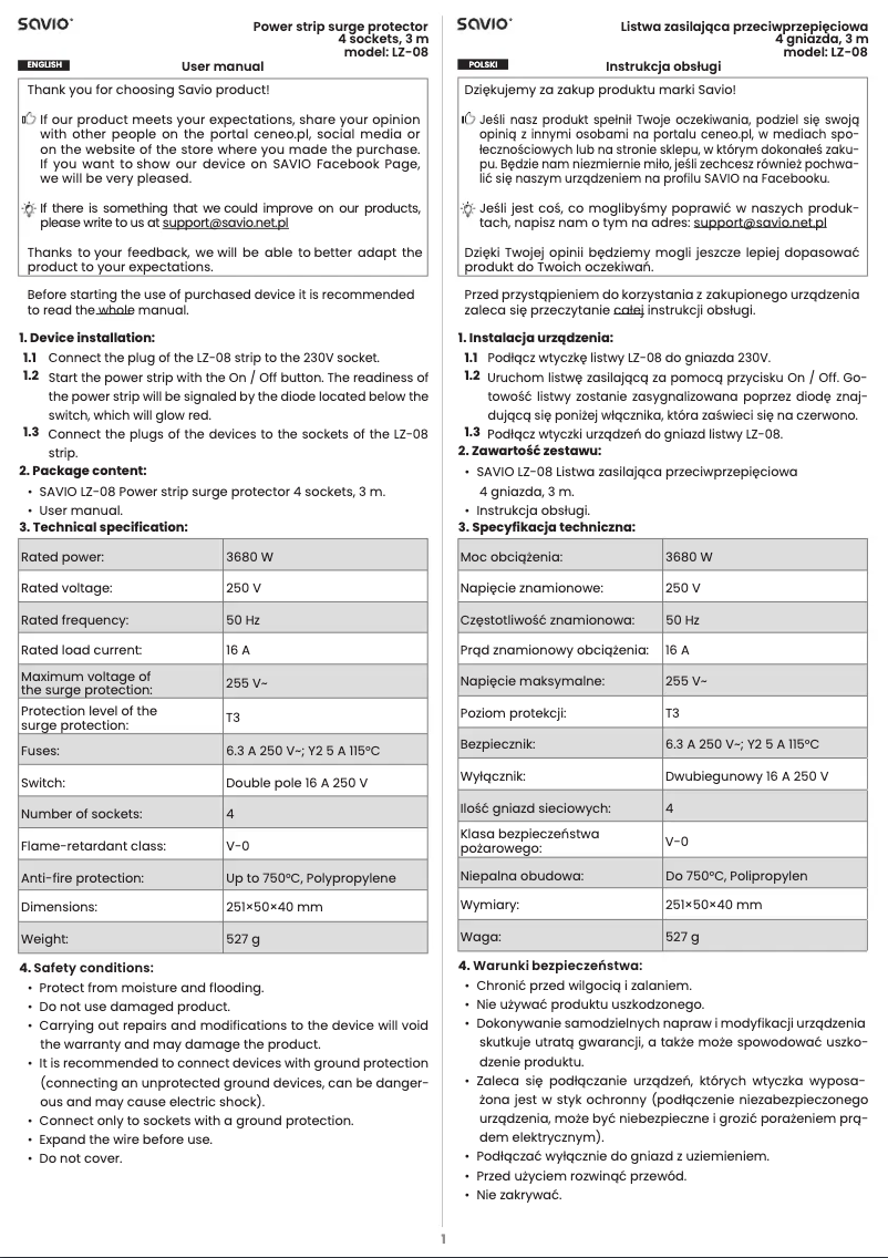 Página 1 del manual Manual de usuario Savio LZ-08