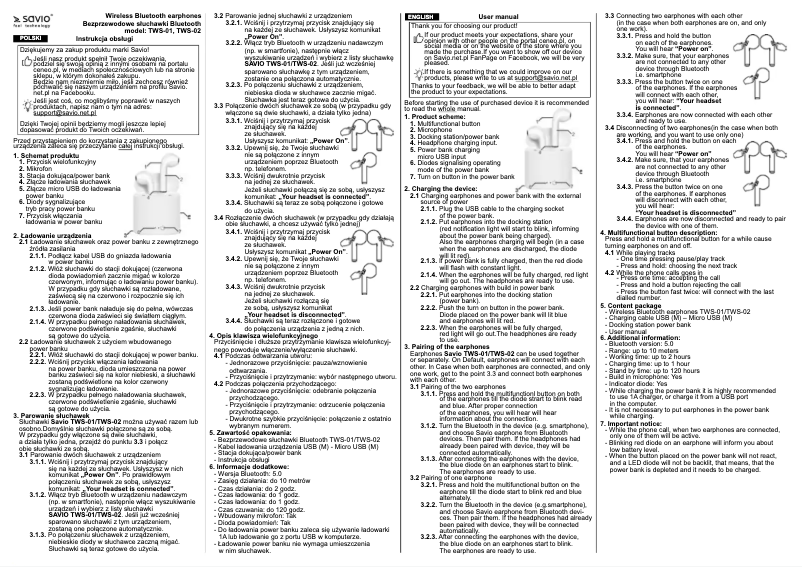 Page n°1 - Manuel utilisateur Savio TWS-01