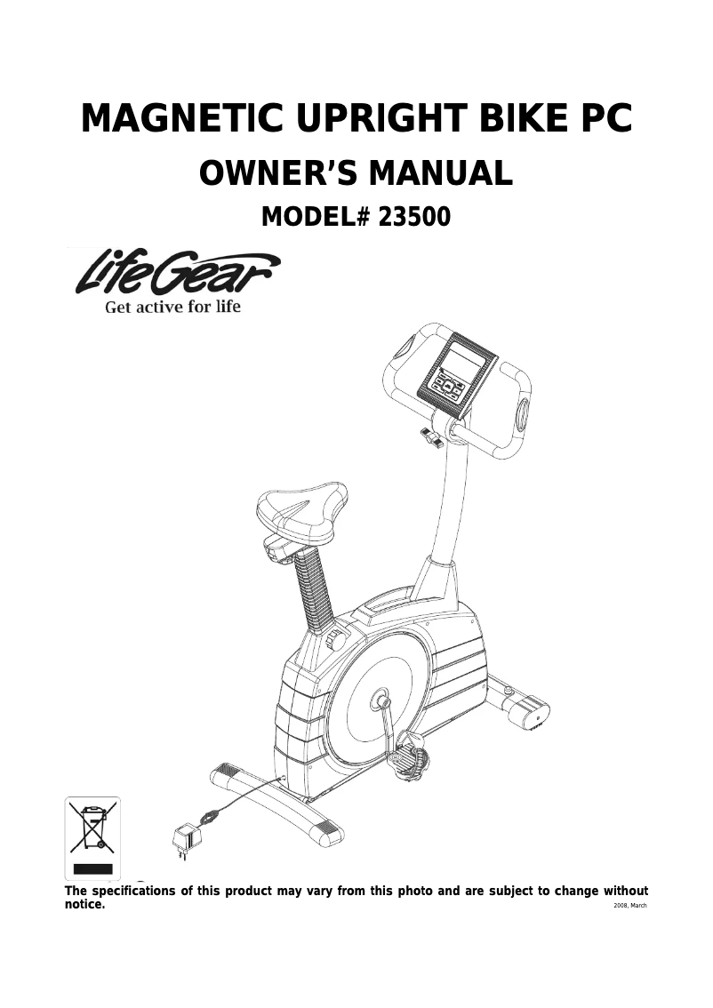 Image de la première page du manuel de l'appareil Magnetic Upright Bike 23500