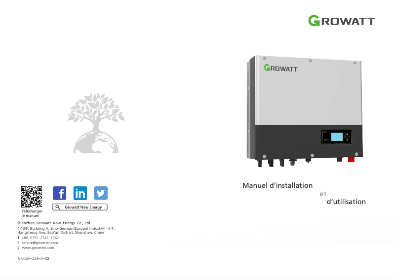 Page 1 de la notice Manuel utilisateur Growatt SPH 4000-10000TL3 BH-UP