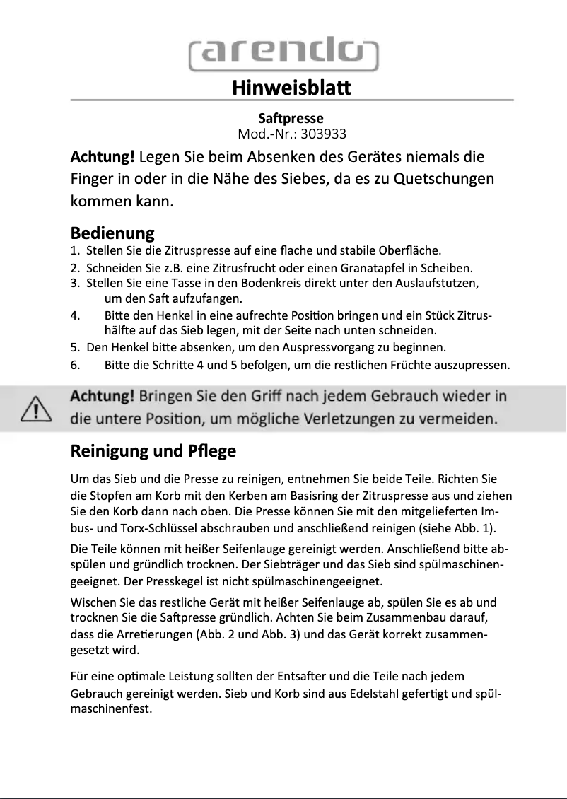 Page n°1 - Manuel utilisateur Arendo 303933