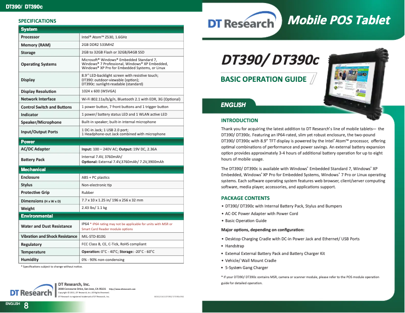 Page n°1 - Manuel utilisateur DT Research DT390