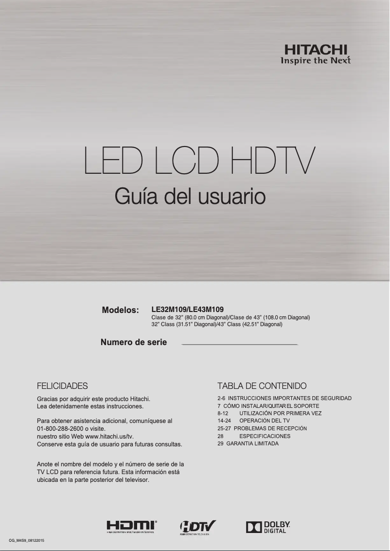 Page 1 de la notice Manuel utilisateur Hitachi LE32M109