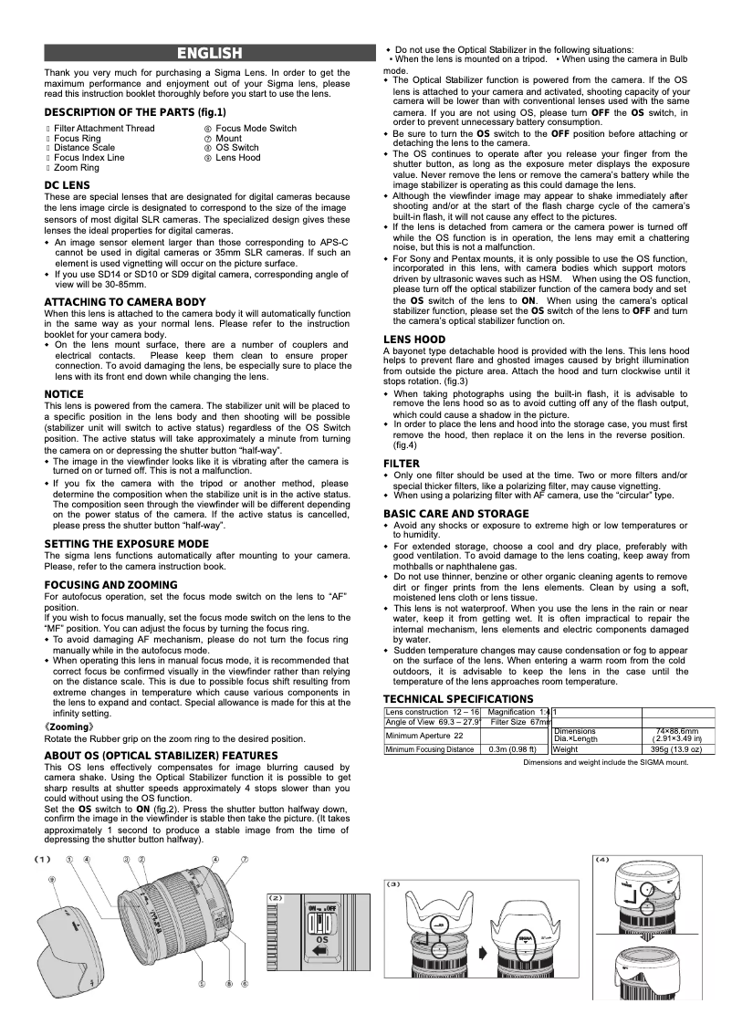 Page 1 de la notice Manuel utilisateur Sigma 50mm f2.8-4.5 DC OS HSM 18