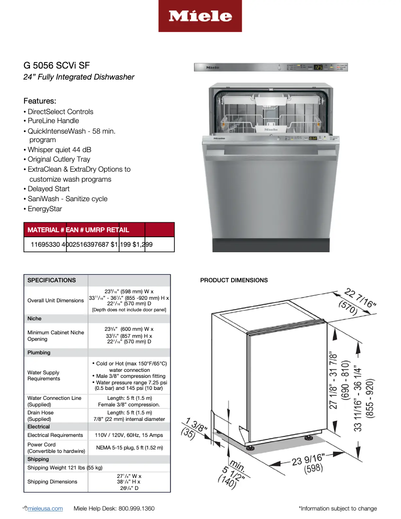 Page n°1 - Fiche technique Miele G 5056 SCVi