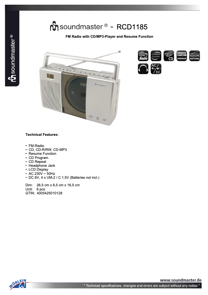 Image de la première page du manuel de l'appareil RCD1185