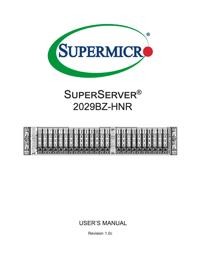 Page 1 de la notice Manuel utilisateur Supermicro SuperServer 2029BZ-HNR