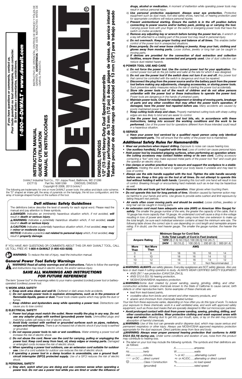 Page 1 de la notice Manuel utilisateur DeWalt DWD520