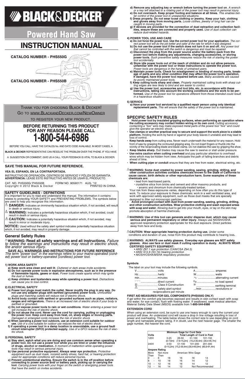 Page 1 de la notice Manuel utilisateur Black & Decker PHS550G