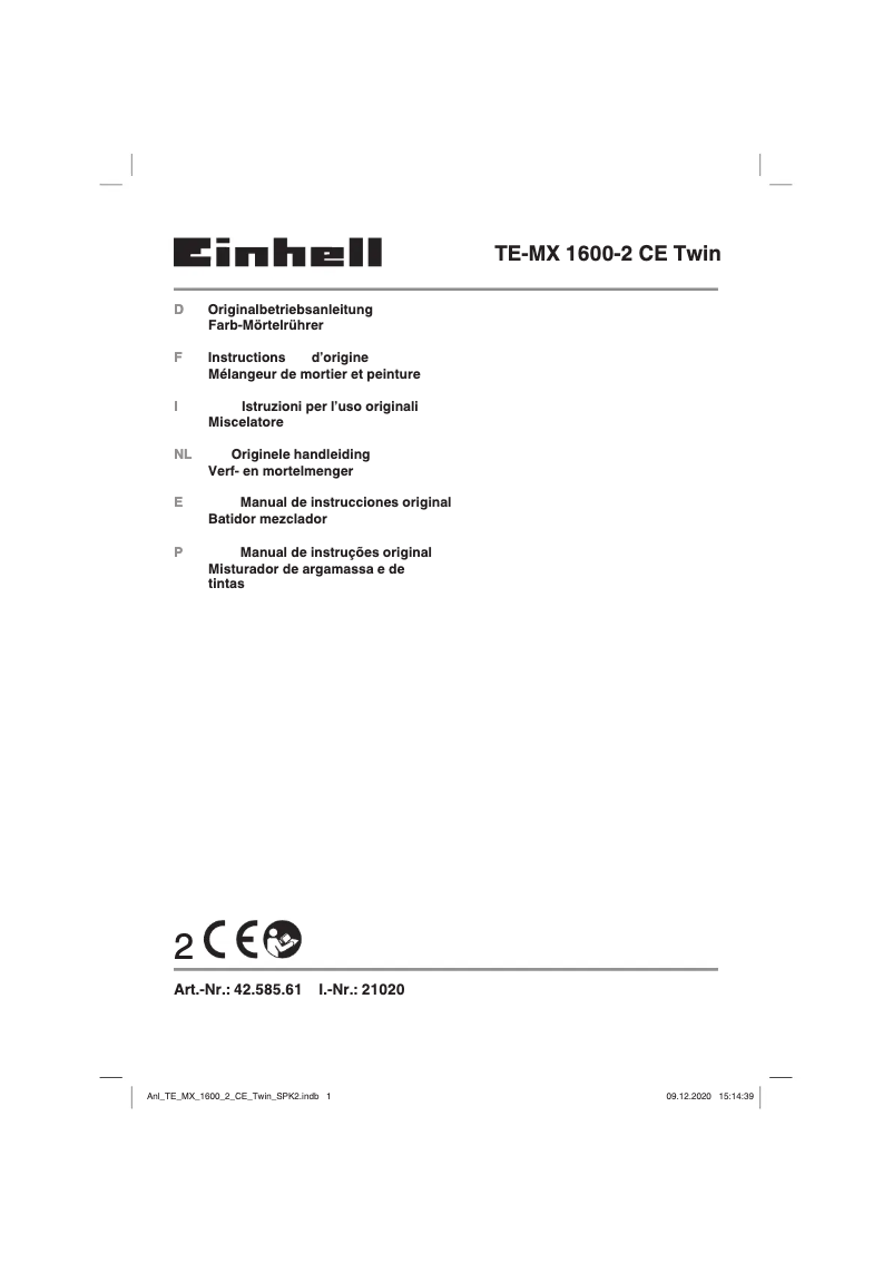 Page n°1 - Manuel utilisateur Einhell TE-MX 1600-2 CE Twin