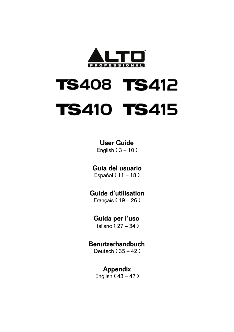 Page n°1 - Manuel utilisateur Alto TS408