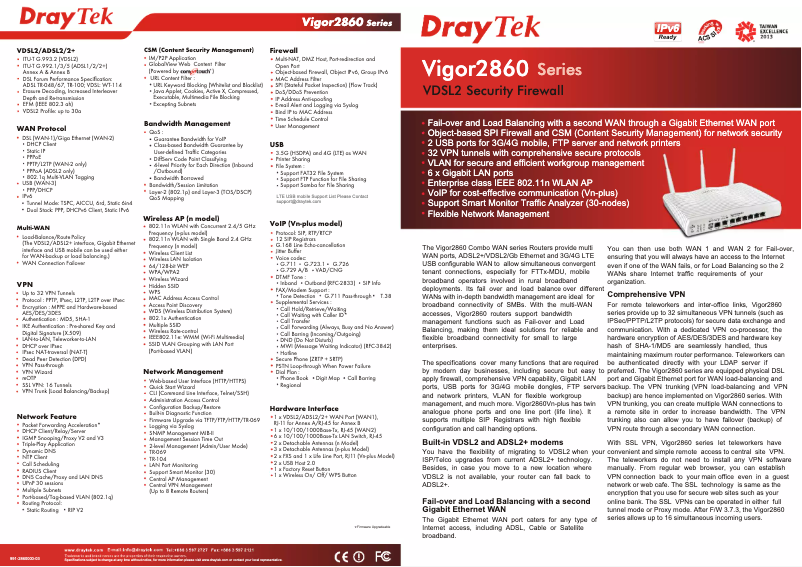 Page n°1 - Fiche technique Draytek Vigor 2860n