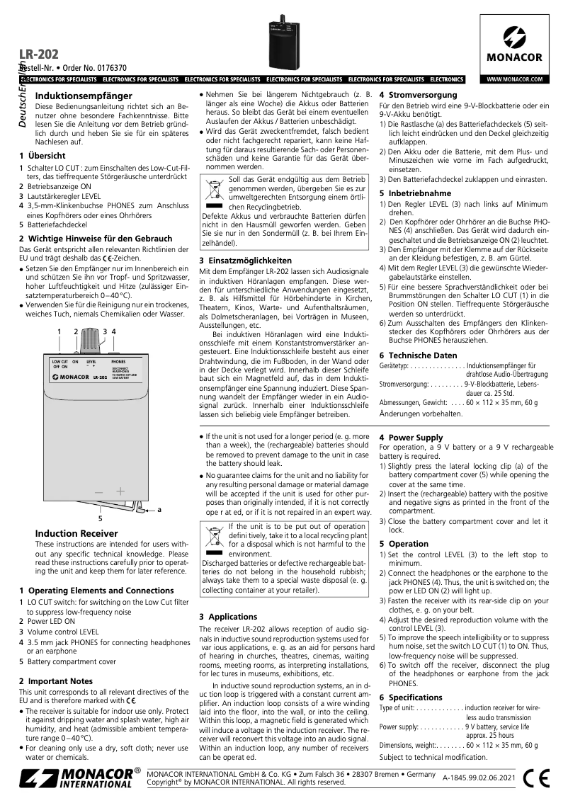 Page n°1 - Manuel utilisateur Monacor LR-202