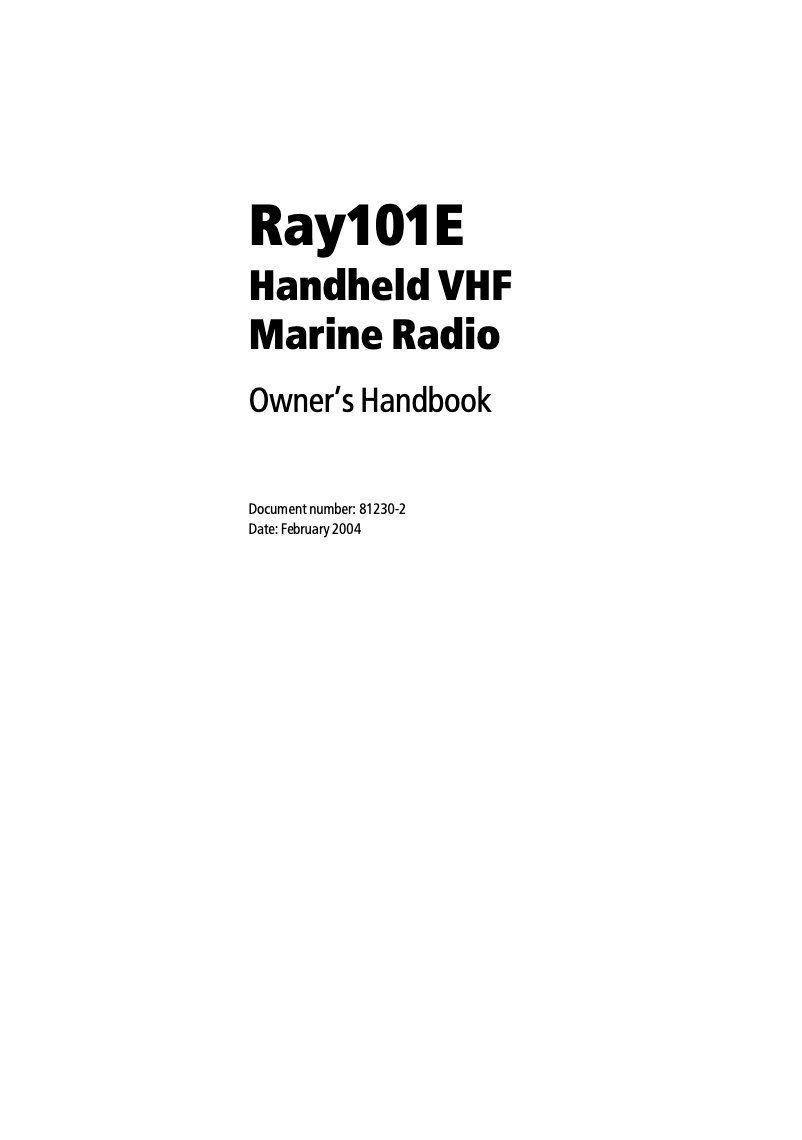 Page n°1 - Manuel utilisateur Raymarine Ray101E