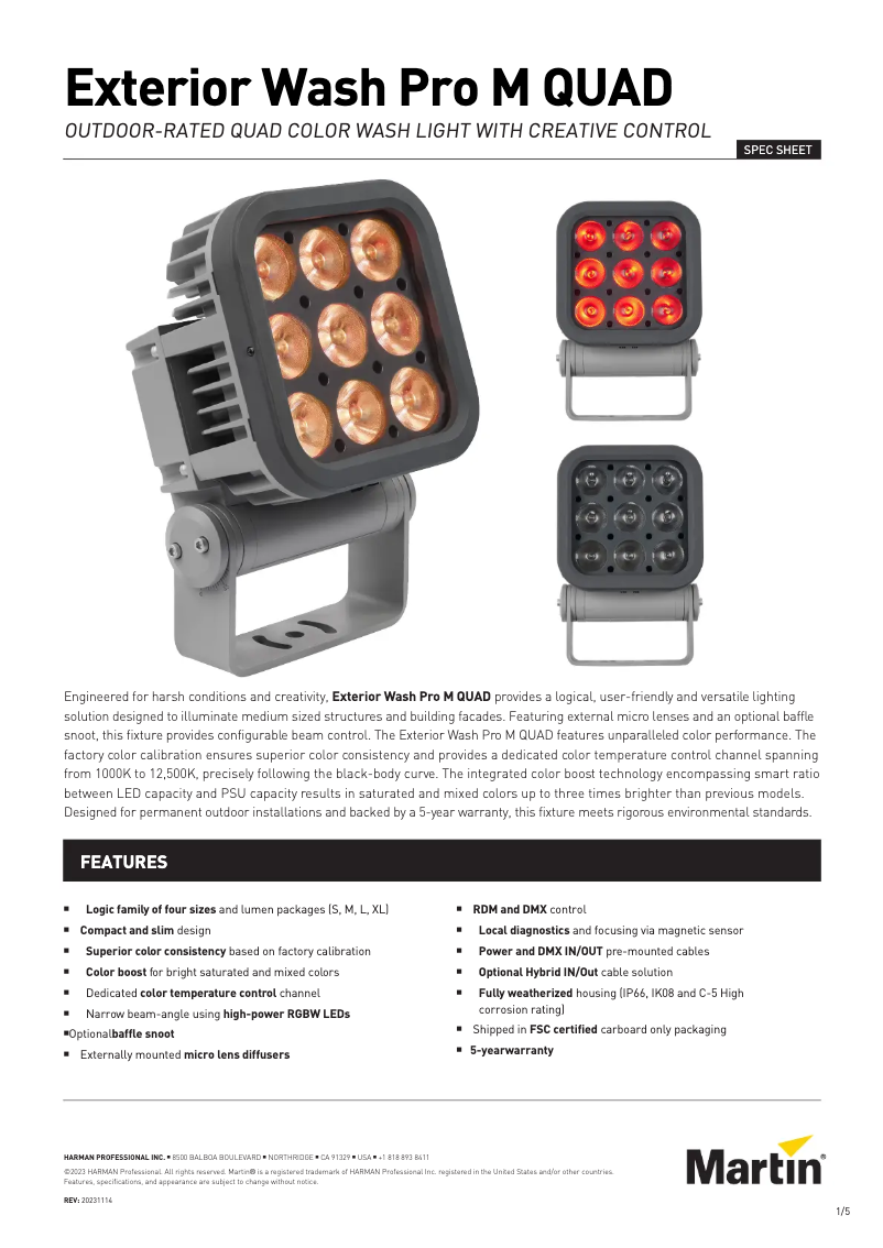 Page n°1 - Fiche technique Martin Exterior Wash Pro M QUAD