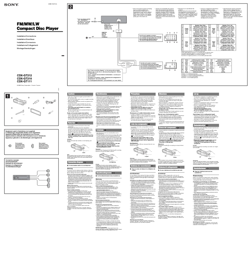 Page 1 de la notice Guide d'installation Sony CDX-GT111