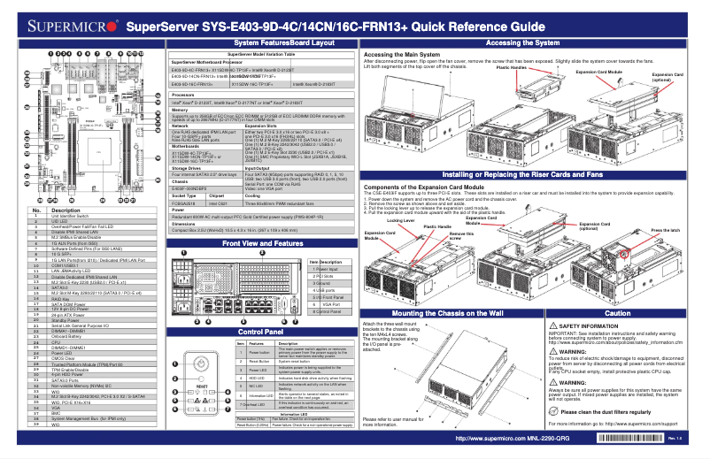 Page 1 de la notice Guide de démarrage rapide Supermicro SuperServer E403-9D-16C-FRN13+