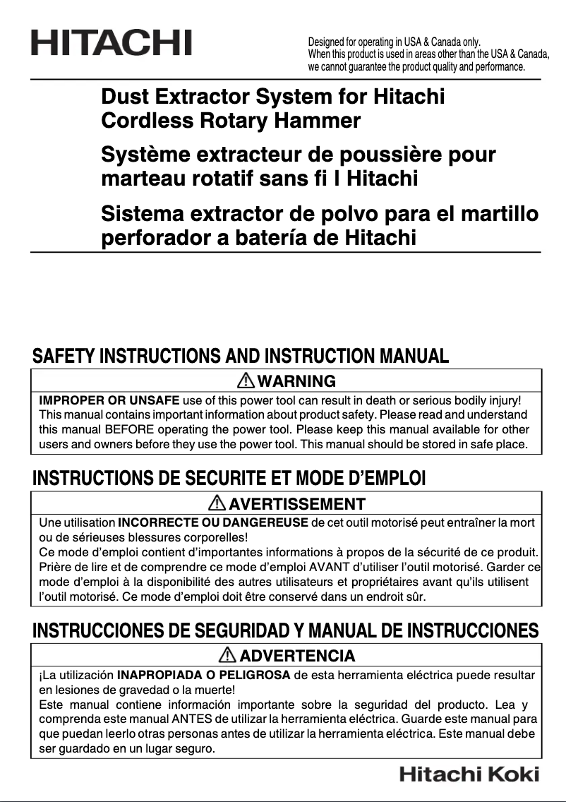 Page 1 de la notice Manuel utilisateur Hitachi 402976