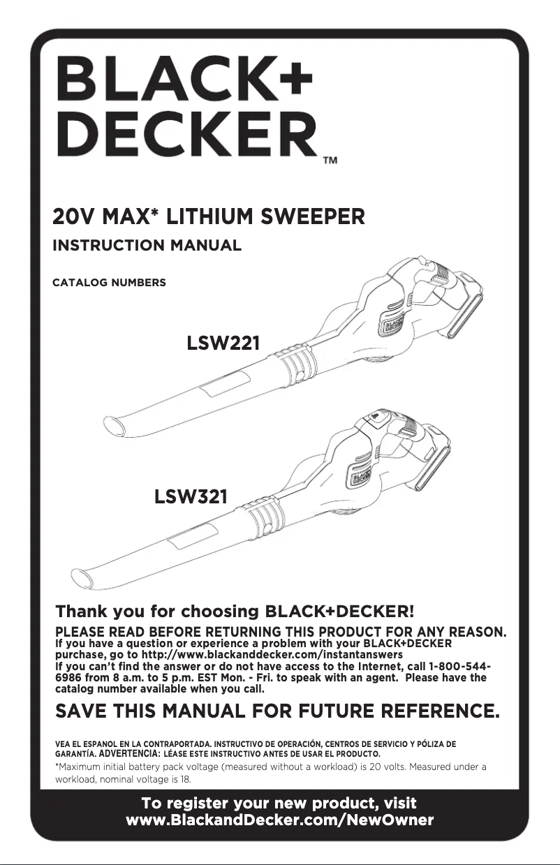 Page 1 of the manual User Manual Black & Decker LSW221