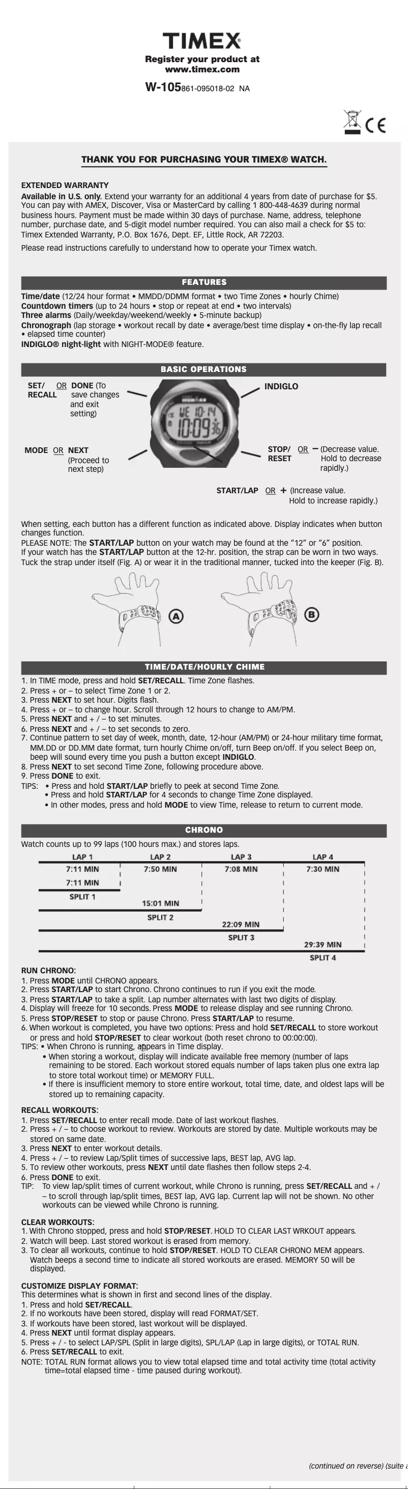 Page 1 de la notice Manuel utilisateur Timex Ironman TW5K97700