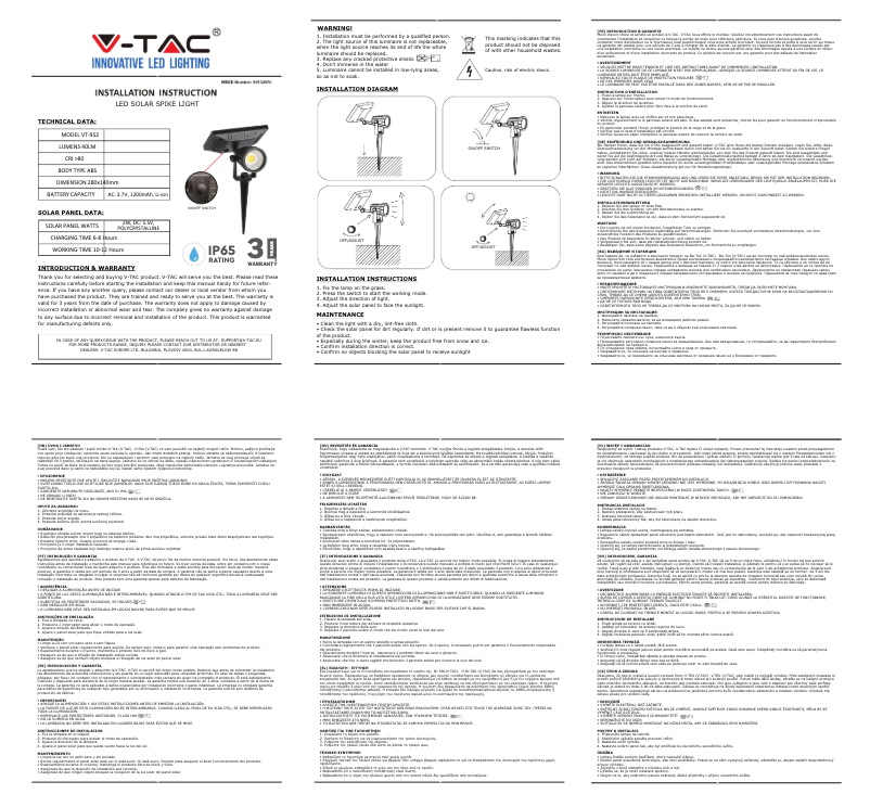 Page 1 de la notice Manuel utilisateur V-TAC VT-952