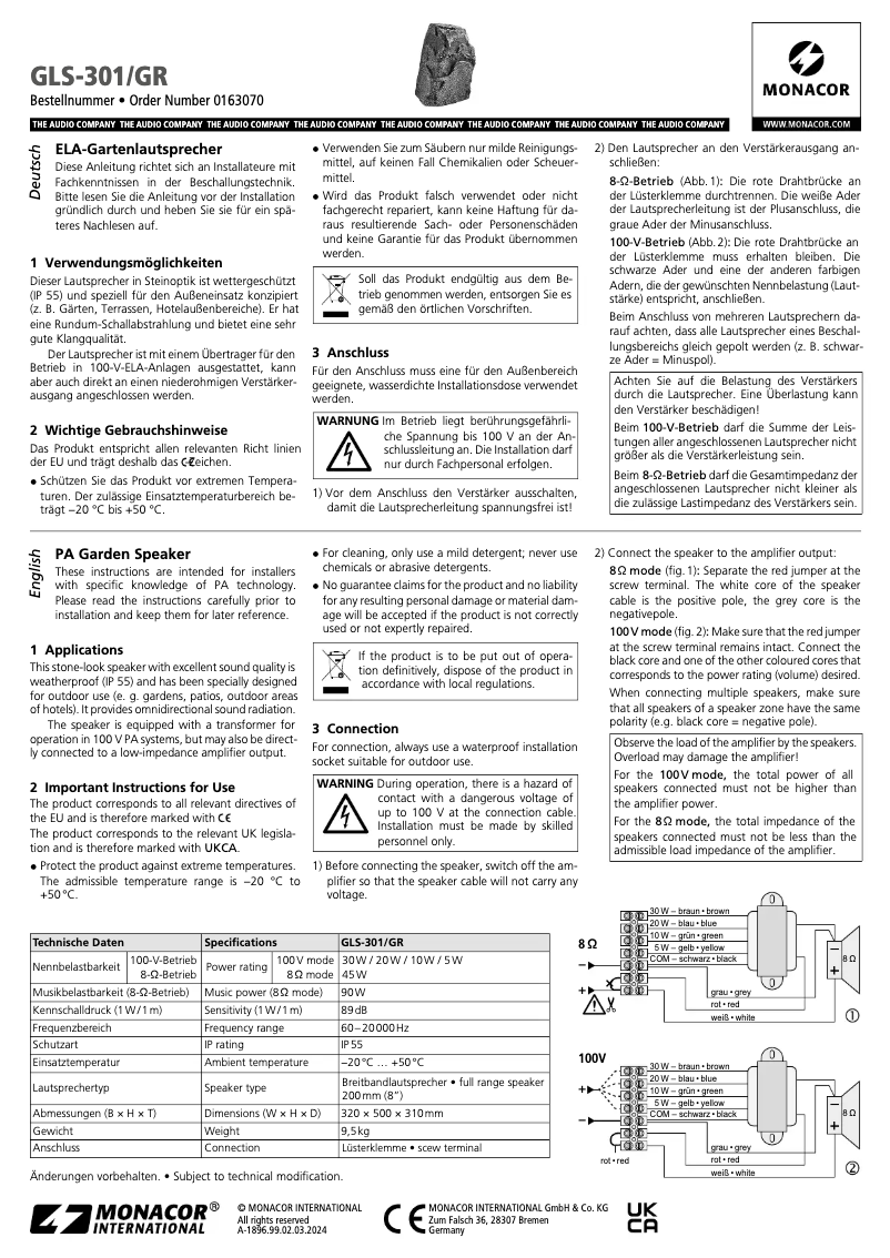 Page 1 de la notice Manuel utilisateur Monacor GLS-301/GR