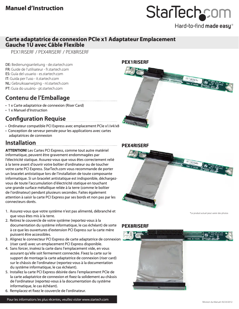 Page 1 de la notice Manuel utilisateur StarTech.com PEX8RISERF
