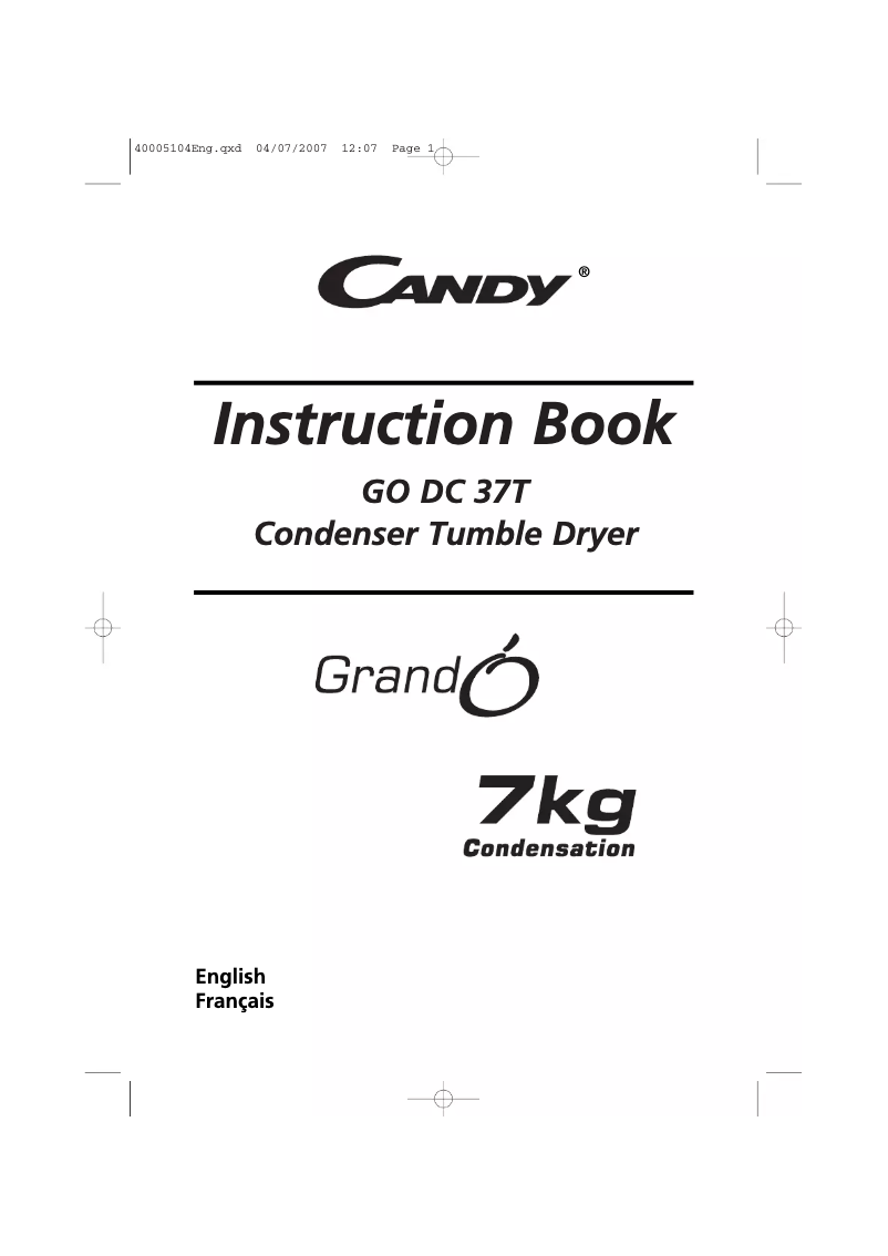 Page 1 de la notice Manuel utilisateur Candy GO DC 37T-47