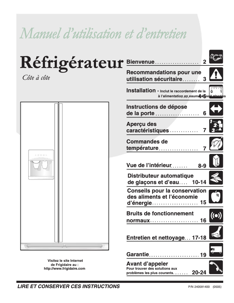 Page n°1 - Manuel utilisateur Frigidaire FRS26F4CW