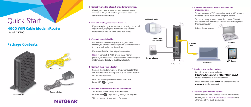 Page 1 de la notice Guide d'installation Netgear C3700