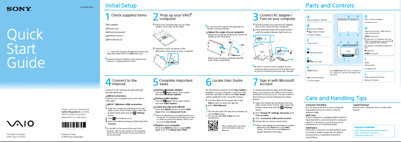 Page n°1 - Guide d'installation Sony Vaio Tab 21 SVT21225CXB