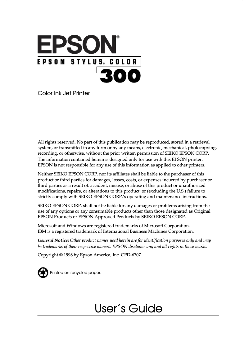 Página 1 del manual Manual de usuario Epson Stylus Color 300
