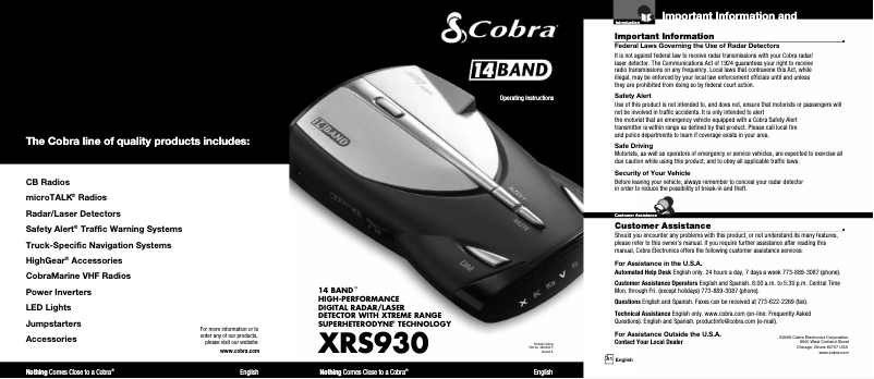 Page 1 de la notice Manuel utilisateur Cobra XRS 930