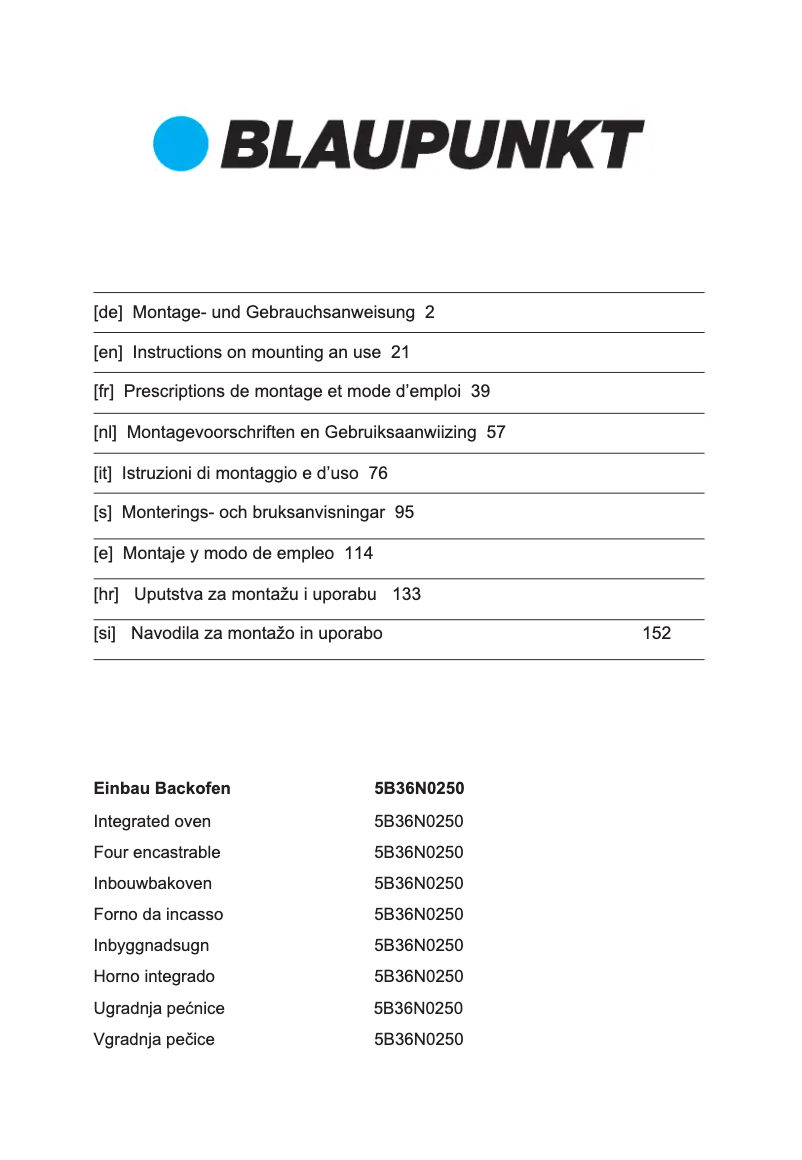 Page n°1 - Guide d'installation Blaupunkt 5B36N 0250