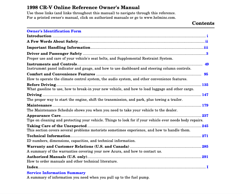Página 1 del manual Manual de usuario Honda CR-V (1998)