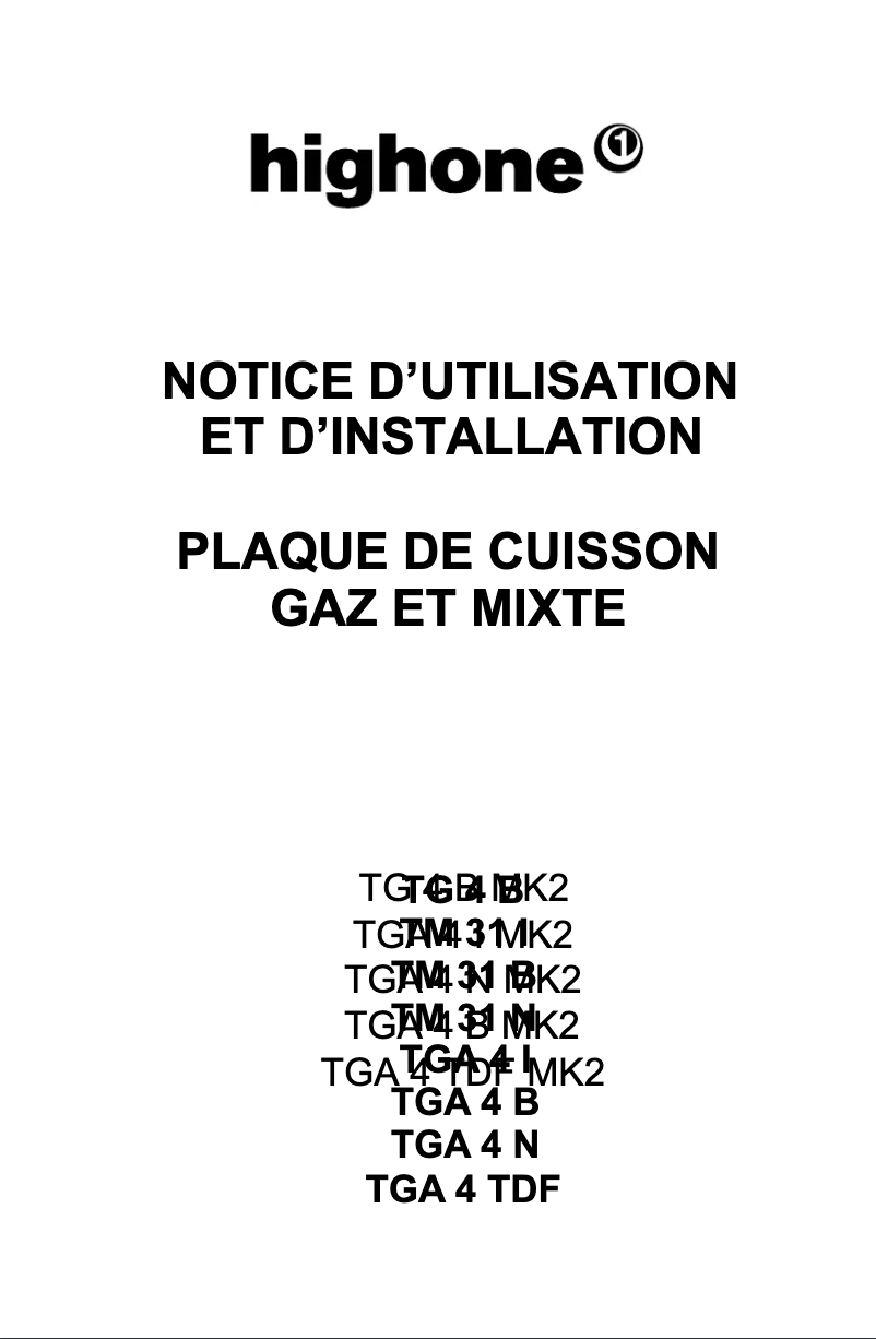 Page n°1 - Manuel utilisateur High One TGA 4 I MK2
