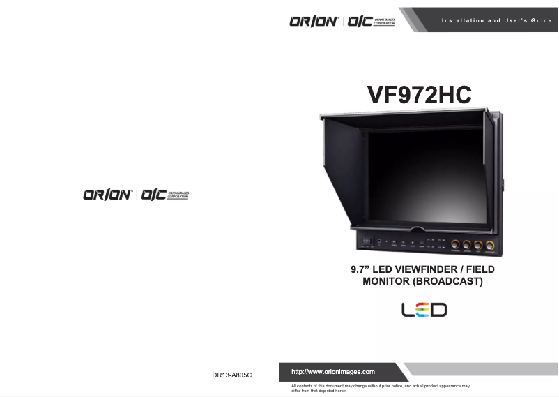 Image de la première page du manuel de l'appareil Broadcast VF972HC