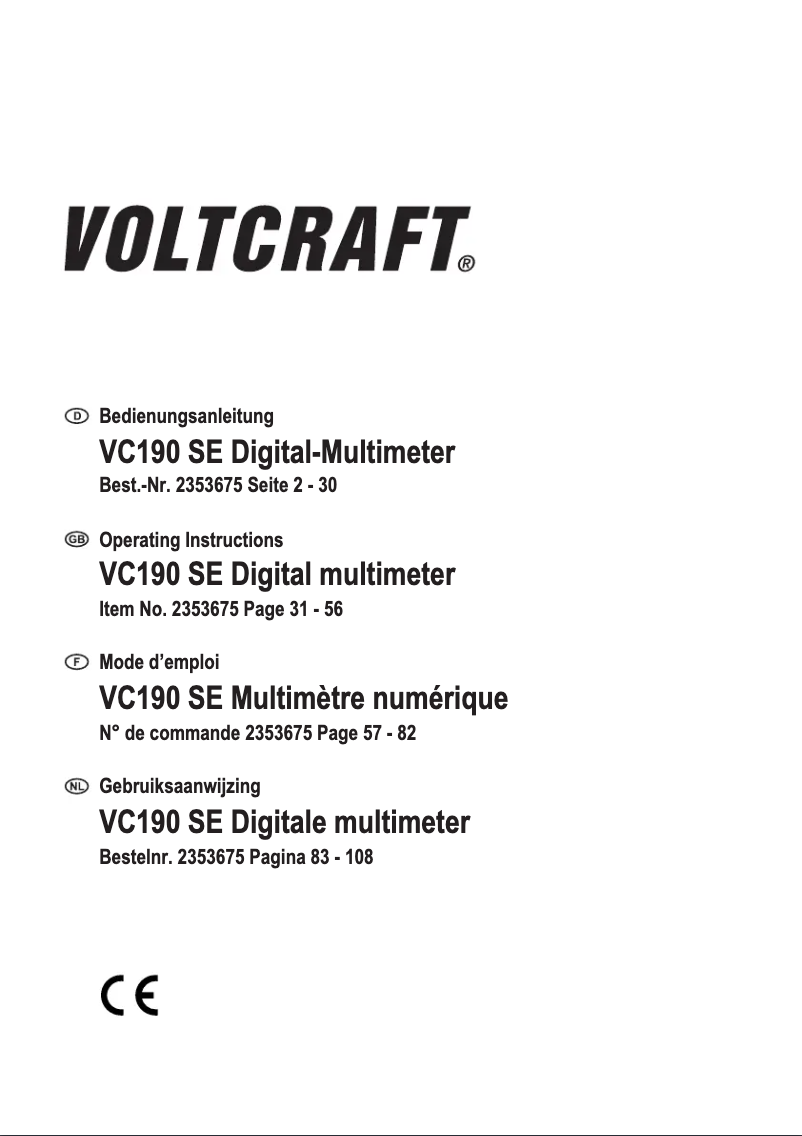 Page n°1 - Manuel utilisateur Voltcraft VC190 SE