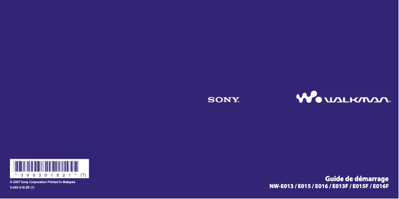Page 1 de la notice Manuel utilisateur Sony NW-E015