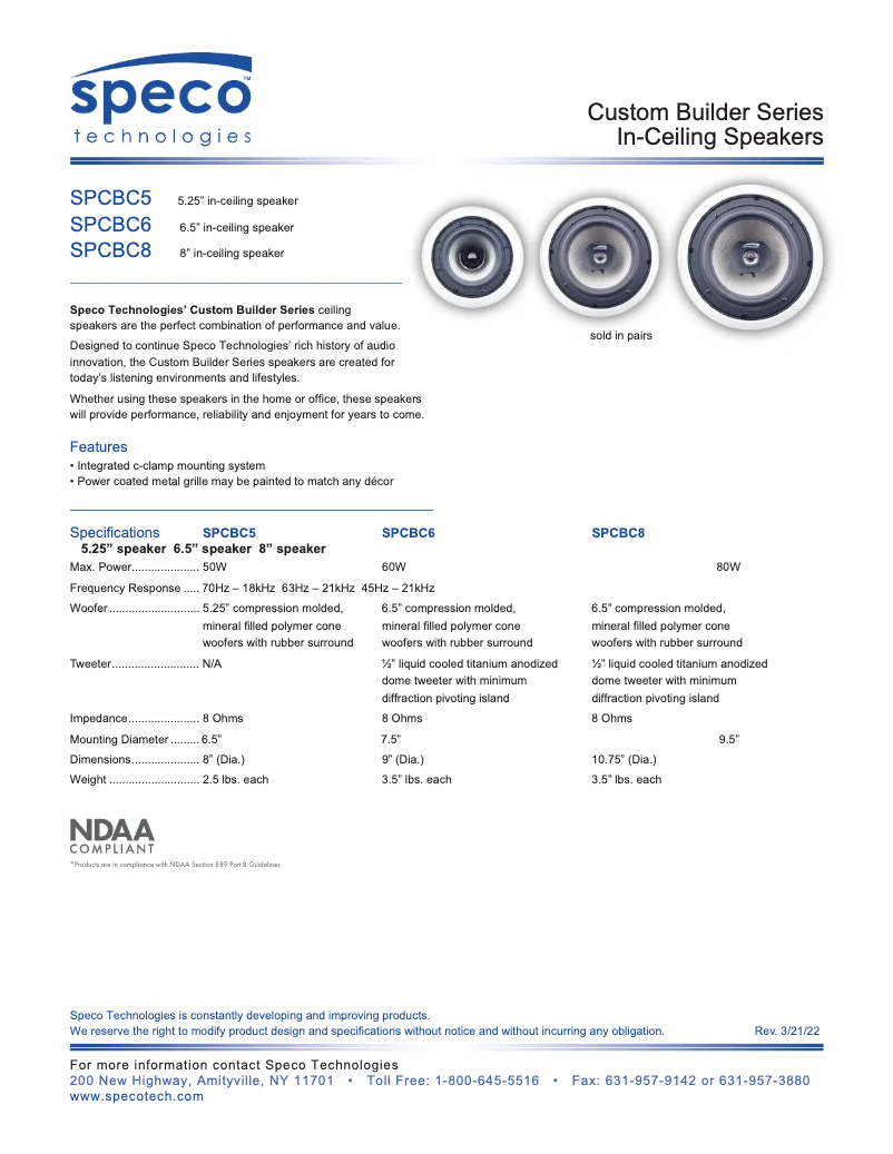 Page n°1 - Fiche technique Speco Technologies SPCBC5