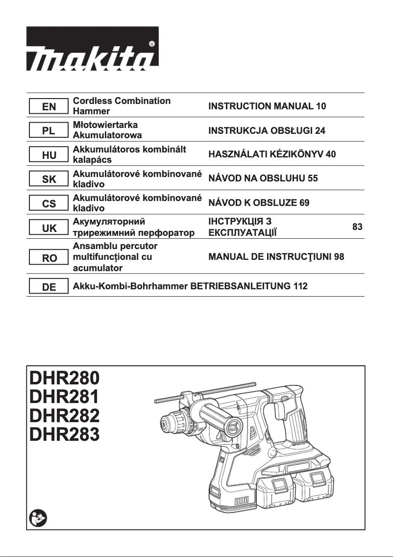Page 1 de la notice Manuel utilisateur Makita DHR280ZJ
