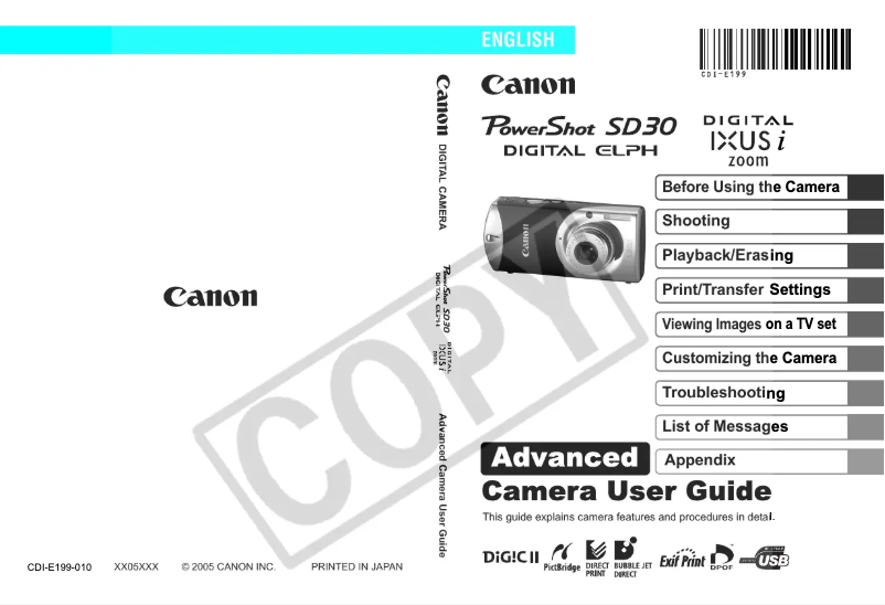 Page 1 de la notice Manuel utilisateur Canon Powershot SD 30