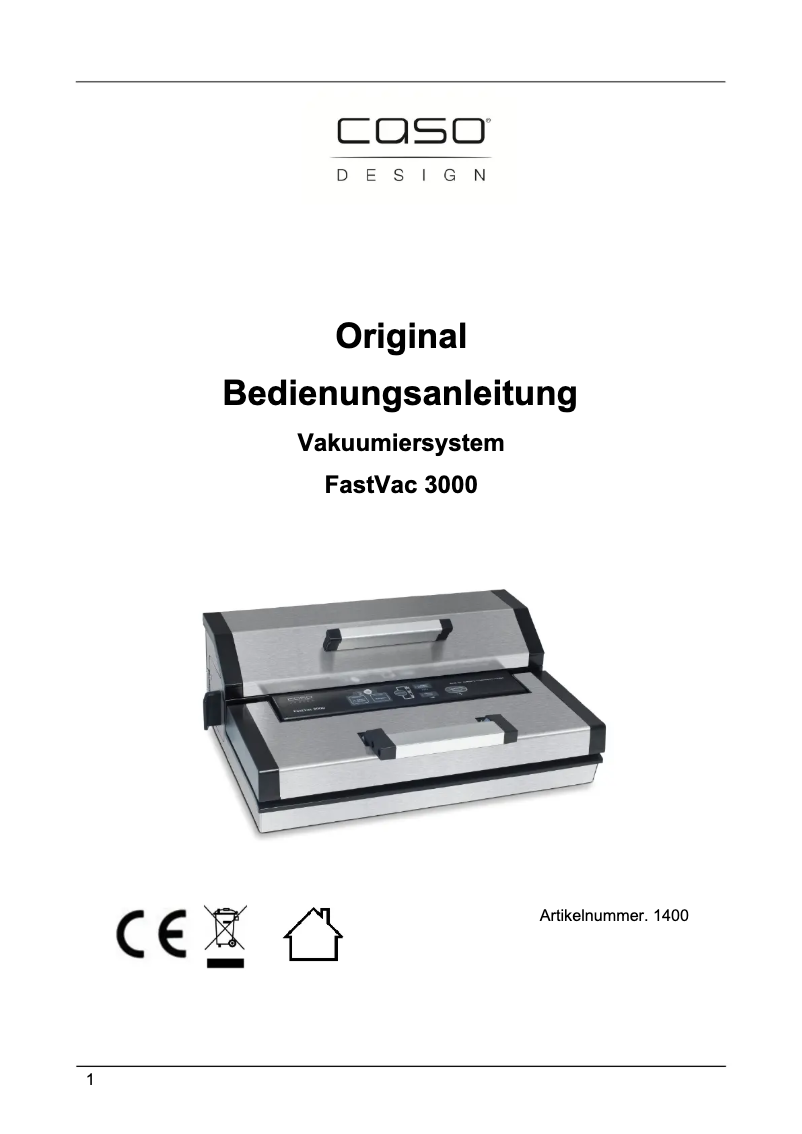 Page 1 de la notice Manuel utilisateur Caso FastVac 3000