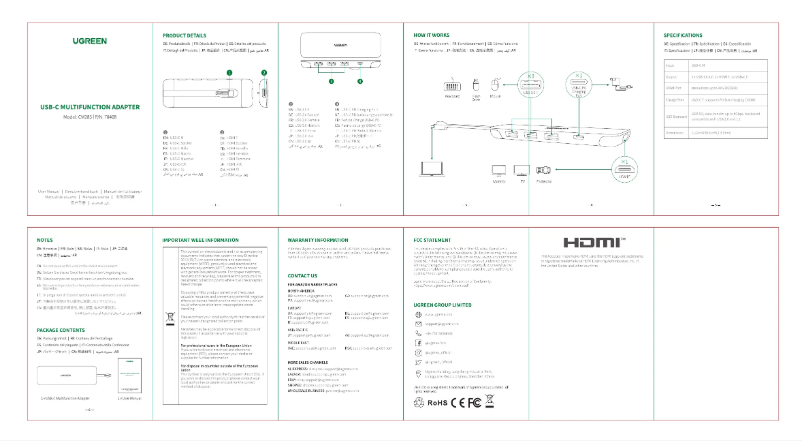 Page 1 de la notice Manuel utilisateur Ugreen CM285