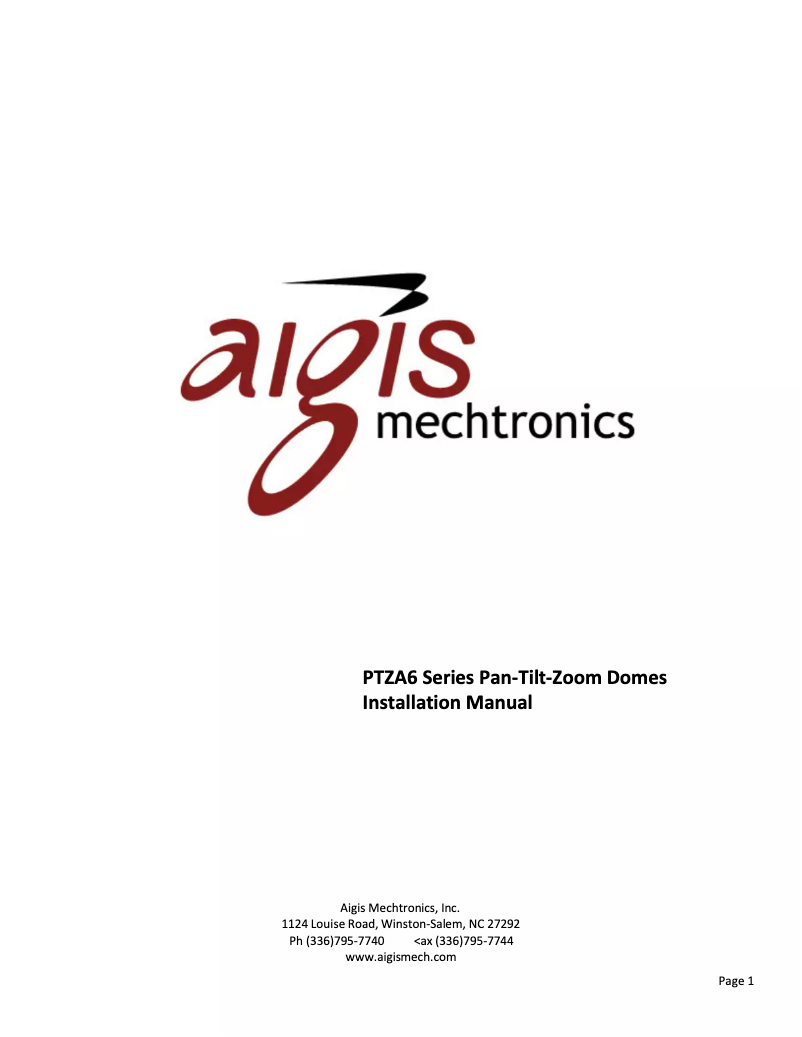 Page 1 de la notice Manuel utilisateur Aigis PTZA6-2P30H