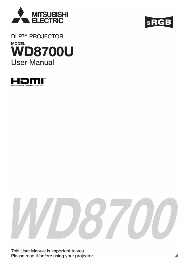 Page 1 de la notice Manuel utilisateur Mitsubishi WD8700U/BL