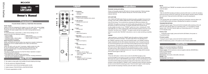 Page n°1 - Manuel utilisateur Mooer Tone Capture GTR
