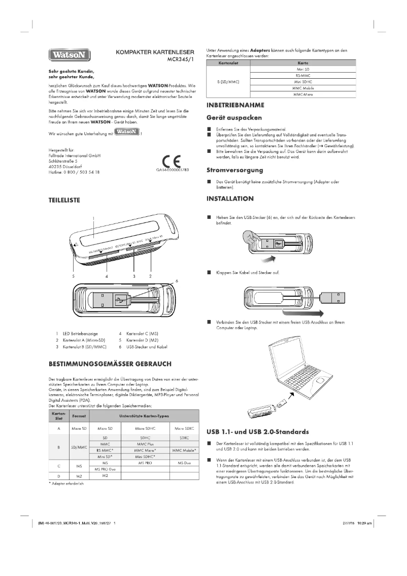 Page n°1 - Manuel utilisateur Watson MCR 345