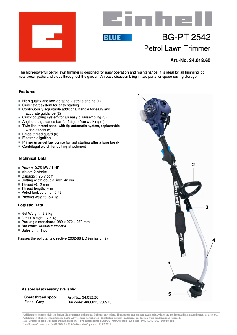 Image de la première page du manuel de l'appareil BG-PT 2542